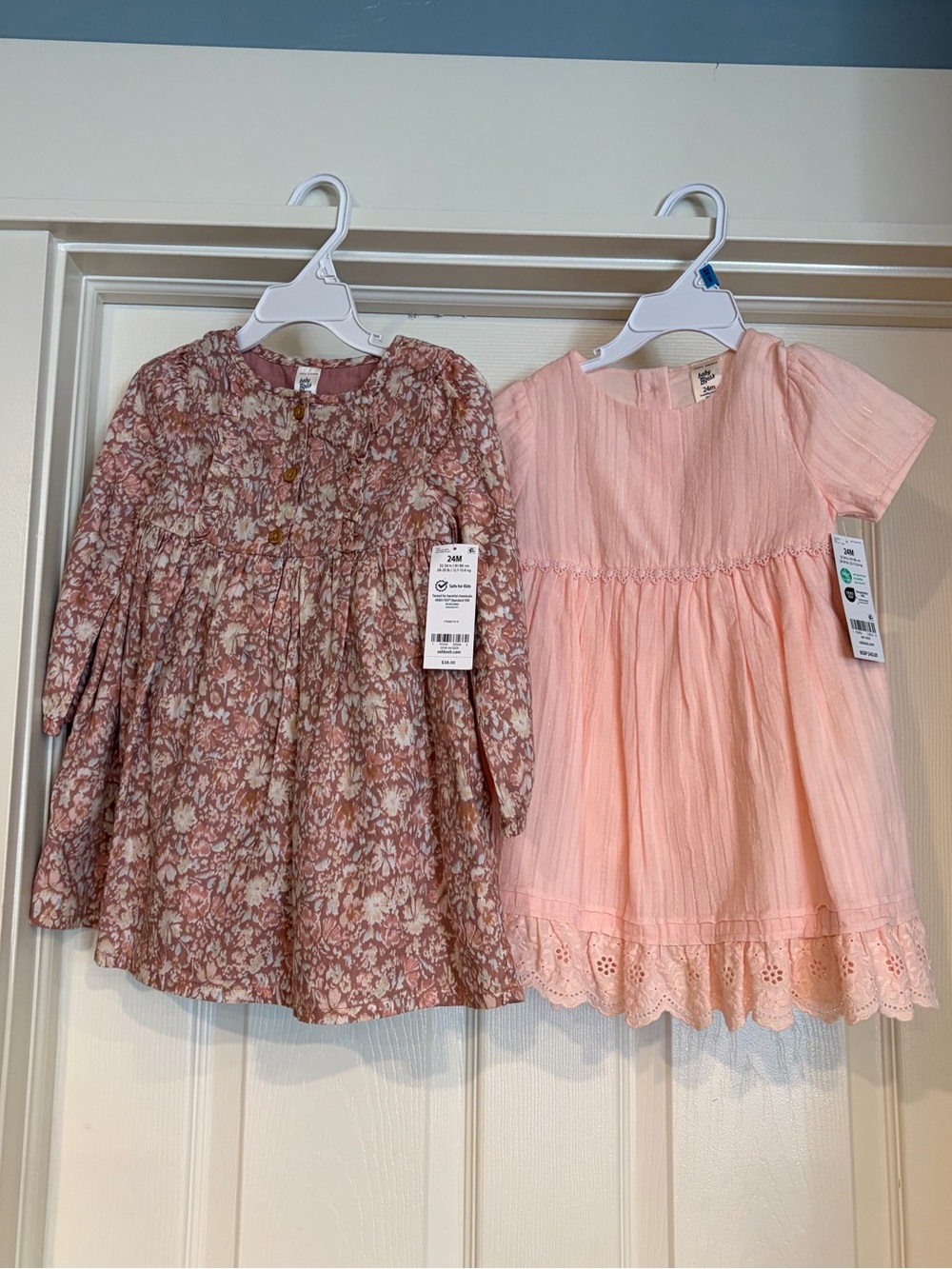 OshKosh B'gosh Pink Floral Long-Sleeve Dress & Light Pink Short-Sleeve Dress Set